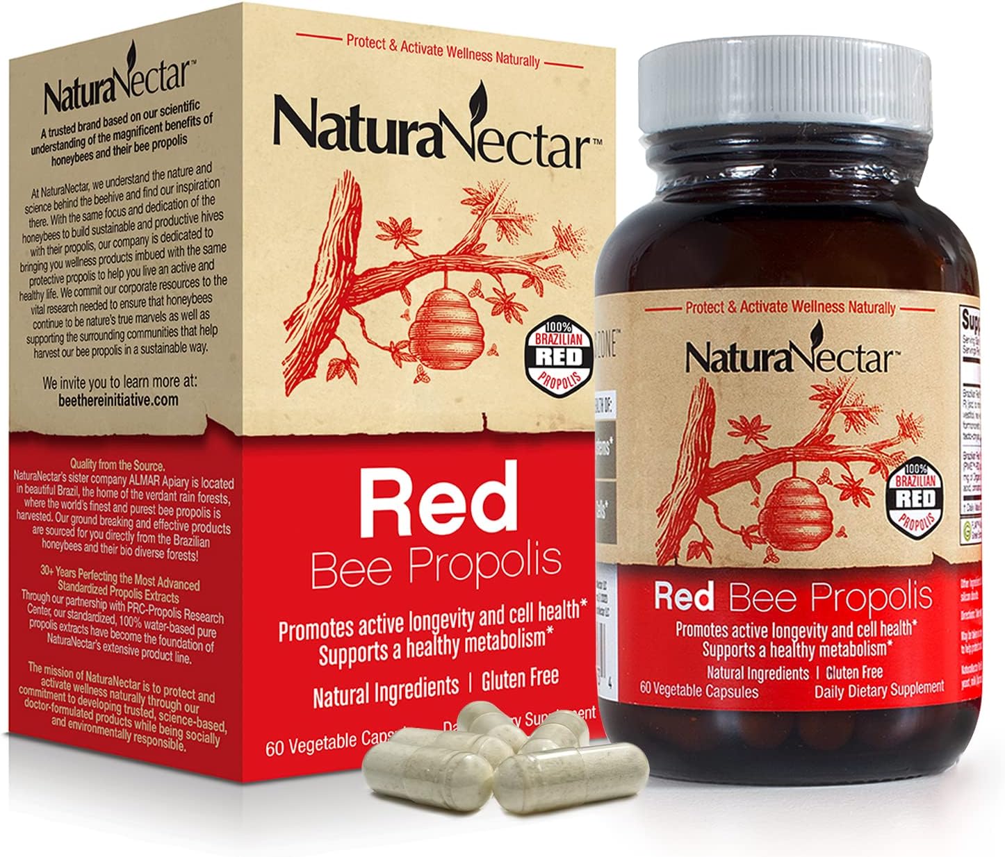 Packaging and Bottle of NaturaNectar Red Bee Propolis Natural Supplement