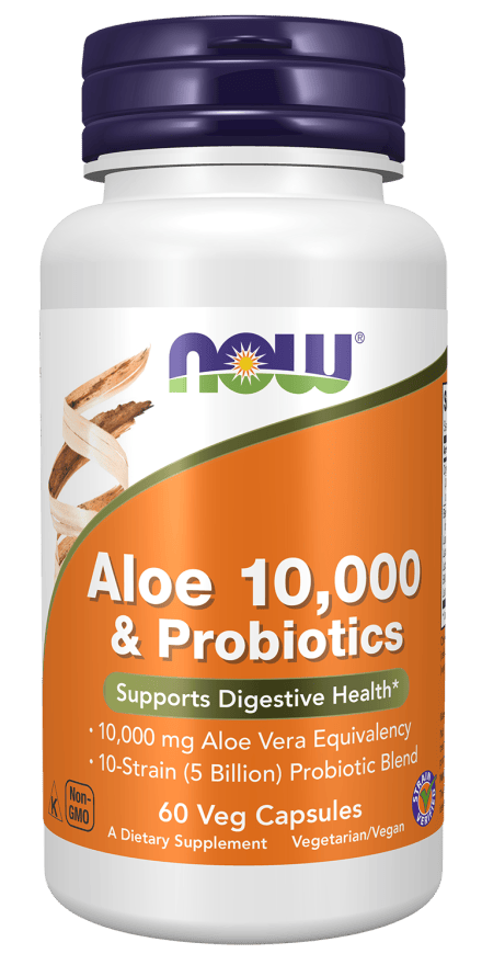 NOW, Aloe 10,000 & Probiotics - 60 Capsules